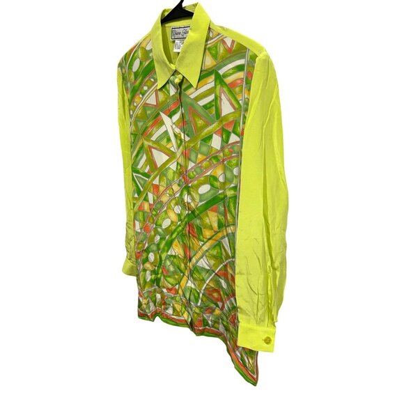 Diane Gilman Silk Button-Up Shirt Abstract Geometric Multicolor Long Sleeve Sz M - Picture 3 of 9